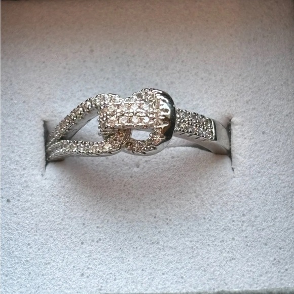 Jewelry - White Gold Plated CZ Infinity Knot Buckle Ring Size 6 | Pavé Statement Ring